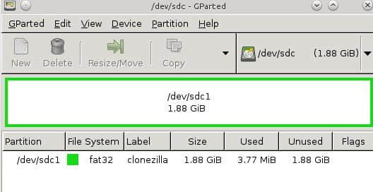 Figure 1: Creating a partition on the USB stick for Clonezilla.