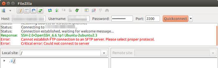 FileZilla Cannot establish FTP connection to an SFTP server