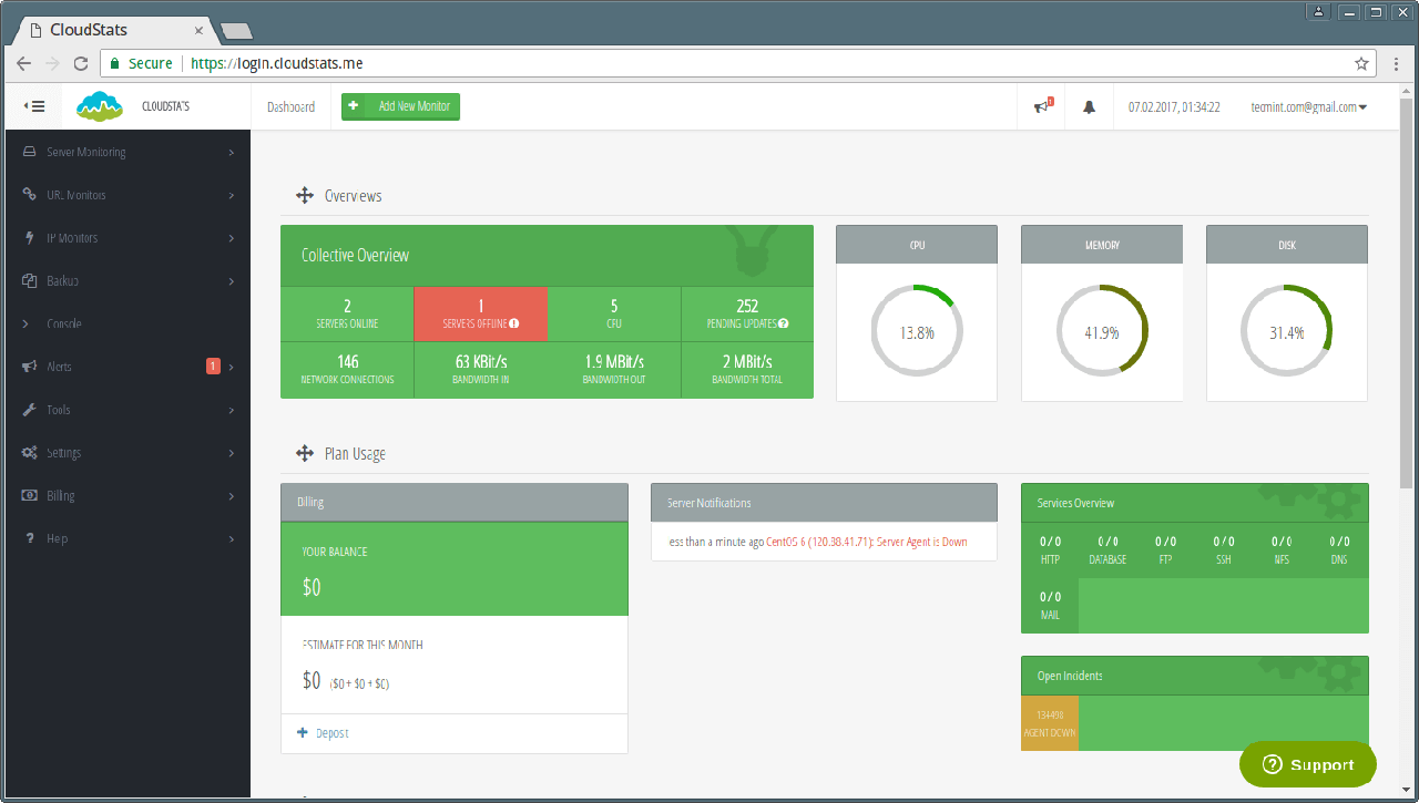 CloudStats - Server Monitoring Overview