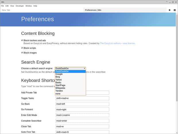 Min browser search function