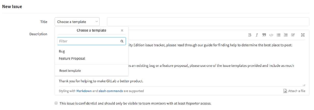 issues and MR templates - dropdown menu screenshot