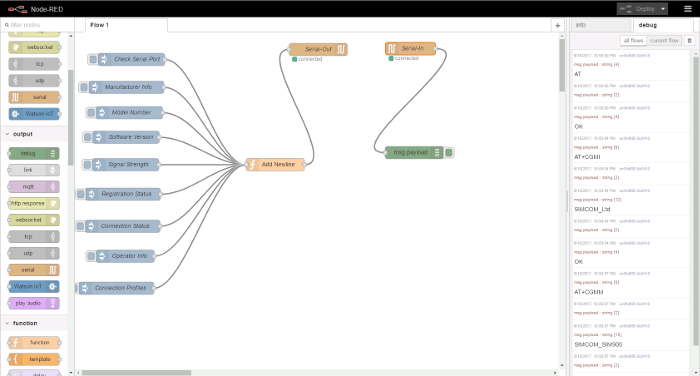 The imported flow in Node-RED The imported flow in Node-RED