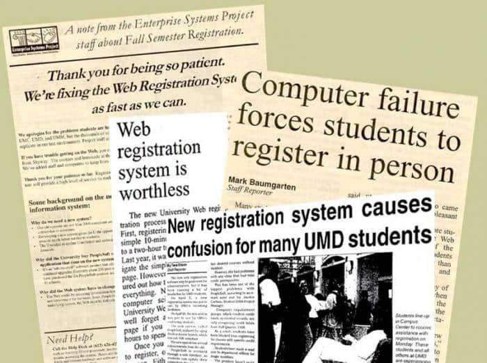 Negative headlines about web registration crashes Negative headlines about web registration crashes