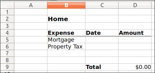 An expense block with a total An expense block with a total