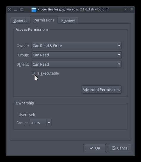 Giving an installer executable permission Giving an installer executable permission