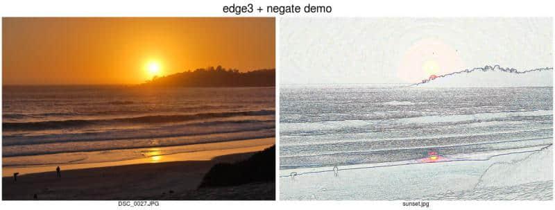 Using the edge and negate options on an image. 在图片上使用 edge 和 negate 选项