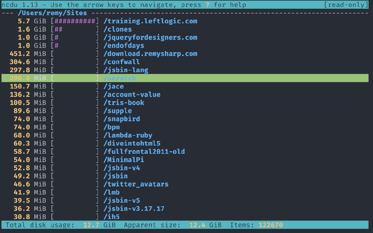 Sample ncdu output ncdu output
