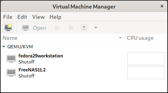 Virtual Machine Manager's main screen Virtual Machine Manager's main screen