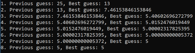 Code iterating for the square root of 25 25 平方根的迭代编码