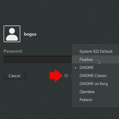 Selecting your desktop in GDM Selecting your desktop in GDM