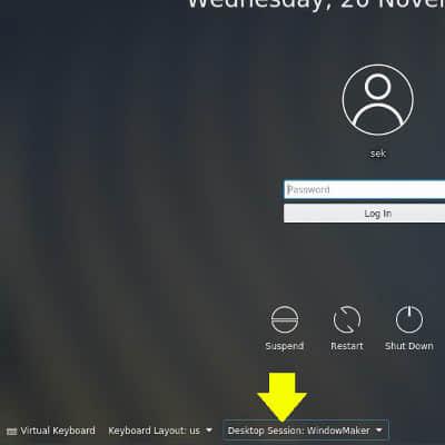 Selecting your desktop in KDM Selecting your desktop in KDM