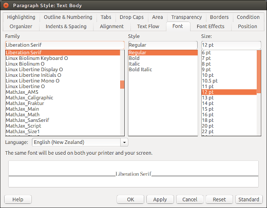 LibreOffice styles and formatting window LibreOffice styles and formatting