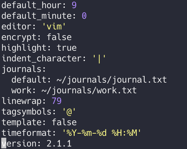 Example jrnl config file Example jrnl config file