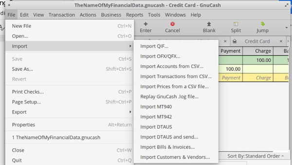 GnuCash import data GnuCash import data