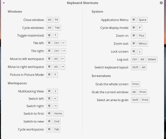 Elementary OS's Keyboard shortcuts Elementary OS 的键盘快捷键