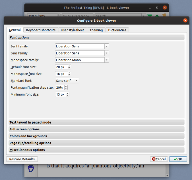 E-book Viewer preferences 电子书参数设置