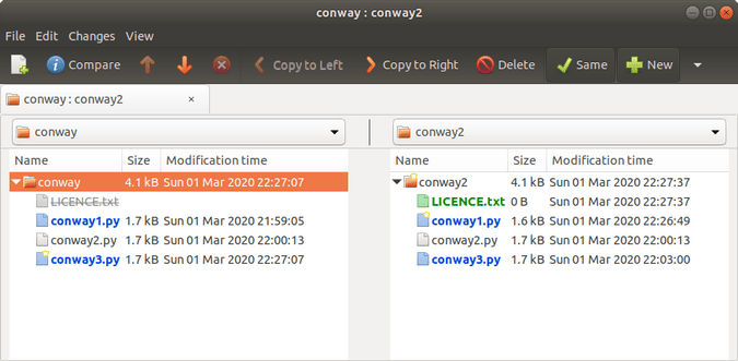 Comparing directories in Meld Comparing directories in Meld