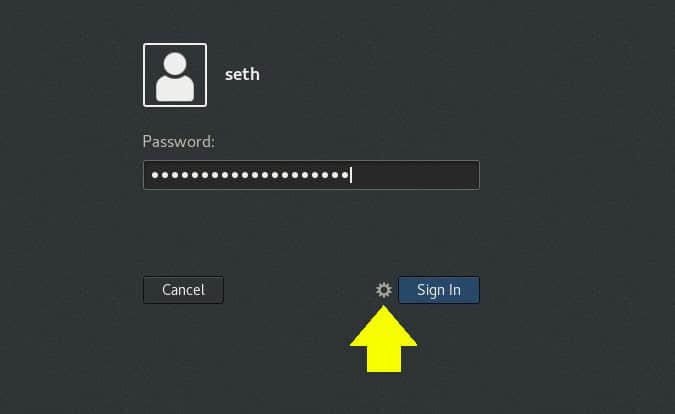 Select your desktop session in GDM 在 GDM 中选择你的桌面会话