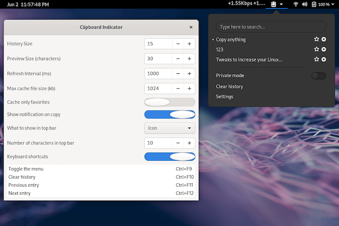 Clipboard indicator menu on GNOME desktop Clipboard indicator menu on GNOME desktop