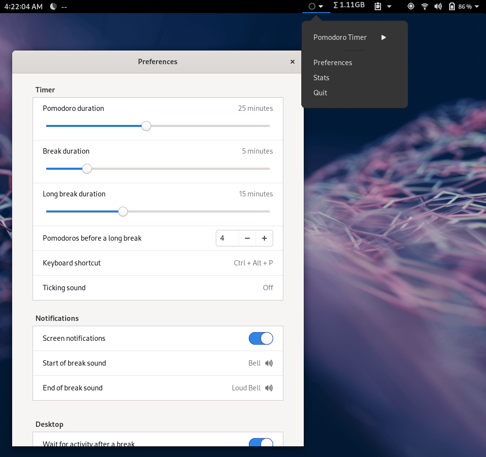 Using the pomodoro timer on GNOME Using the pomodoro timer on GNOME