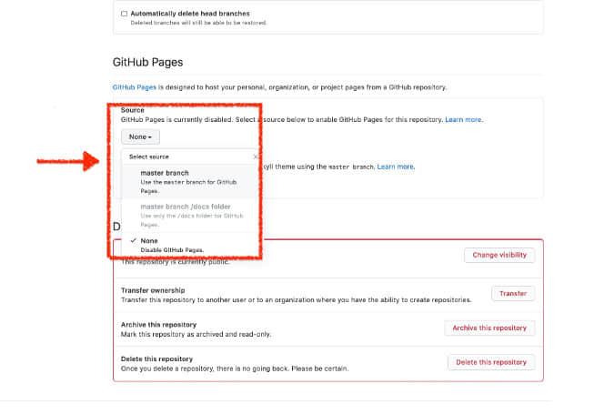 Setting Source to master branch Setting Source to master branch