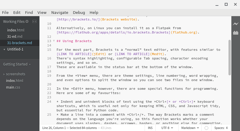 Brackets editor Brackets editor