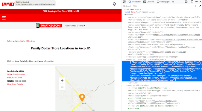 Family Dollar map and code Family Dollar 地图和代码
