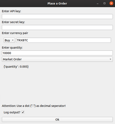 Configuration of the Binance Order element Configuration of the Binance Order element