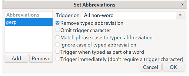 Set abbreviation in AutoKey 在 AutoKey 中设置缩写