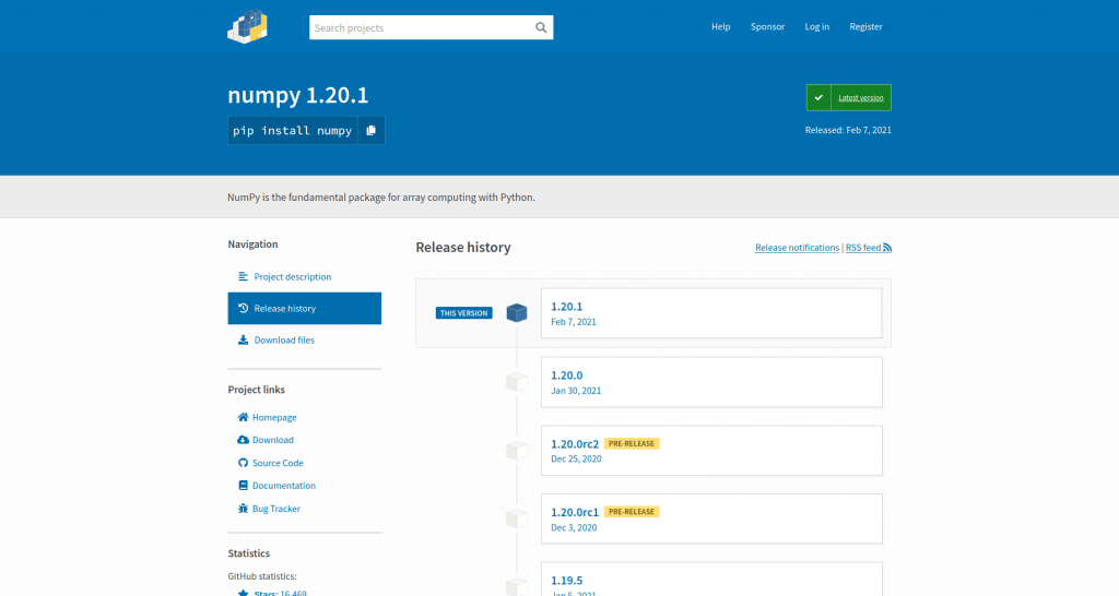 NumPy project page NumPy project page