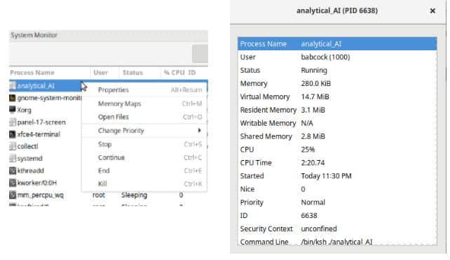 System Monitor managing a process 系统监视器管理一个进程