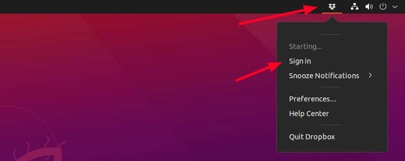 Sign in to Dropbox after installation