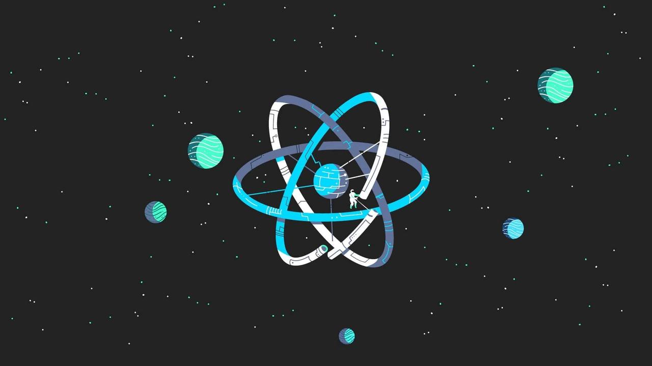 Javascript code close-up with neon graphic overlay