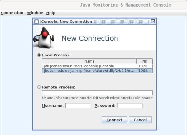 new connection jconsole 与本地进程的新连接屏幕