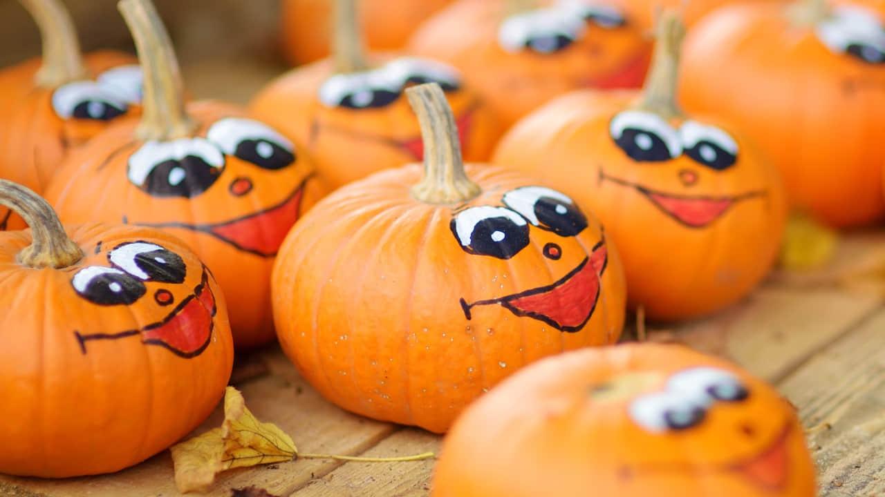 Pumpkins painted for Day of the Dead