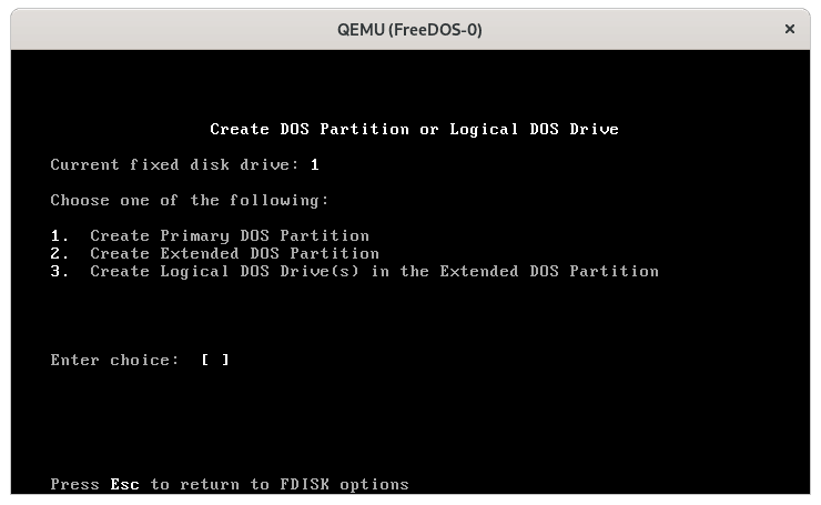 Select \"1\" on the next menu to make a primary partition using fdisk