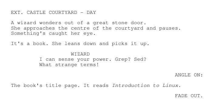 A rendered Fountain file 渲染后的 Fountain 文件 (Seth Kenlon, CC BY-SA 4.0)