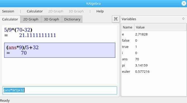Temperature conversion in KAlgebra Temperature conversion in KAlgebra