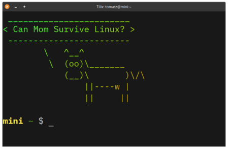 Cowsay \"Can Mom Survive Linux?\" Cowsay "Can Mom Survive Linux?"