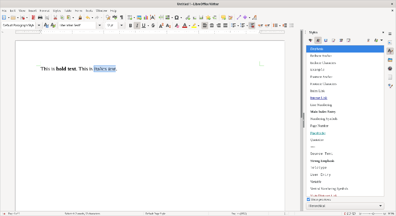 Image of LibreOffice character styles