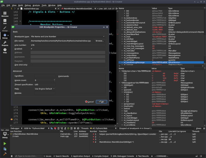 Qt Creator debugger Qt Creator 调试器