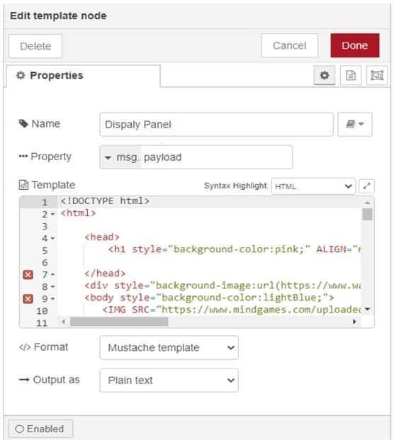 Figure 8: Template node property configurations