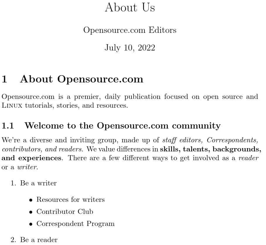 LaTeX output