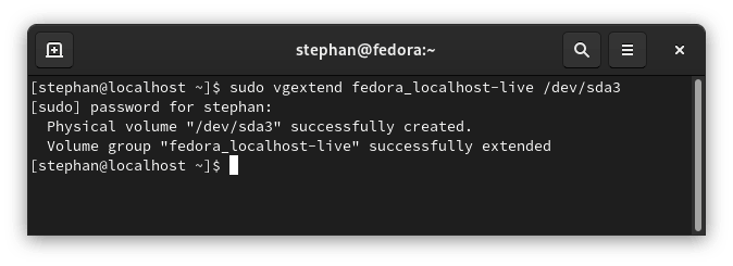 vgextend command output vgextend command output