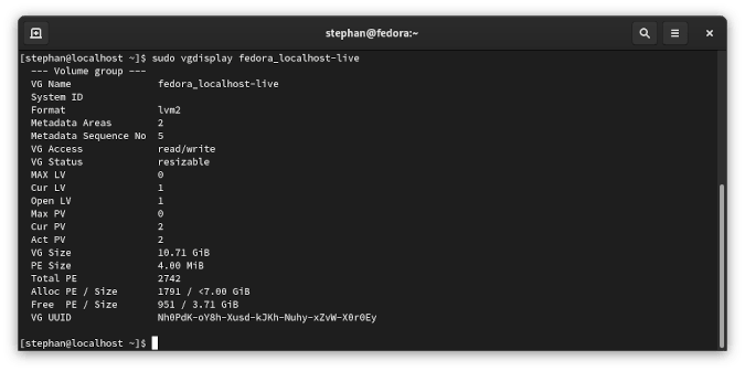 vgdisplay command output vgdisplay command output