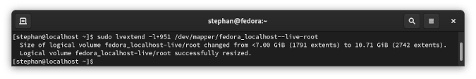 lvextend command output lvextend command output