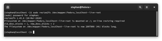 resize2fs command output resize2fs command output
