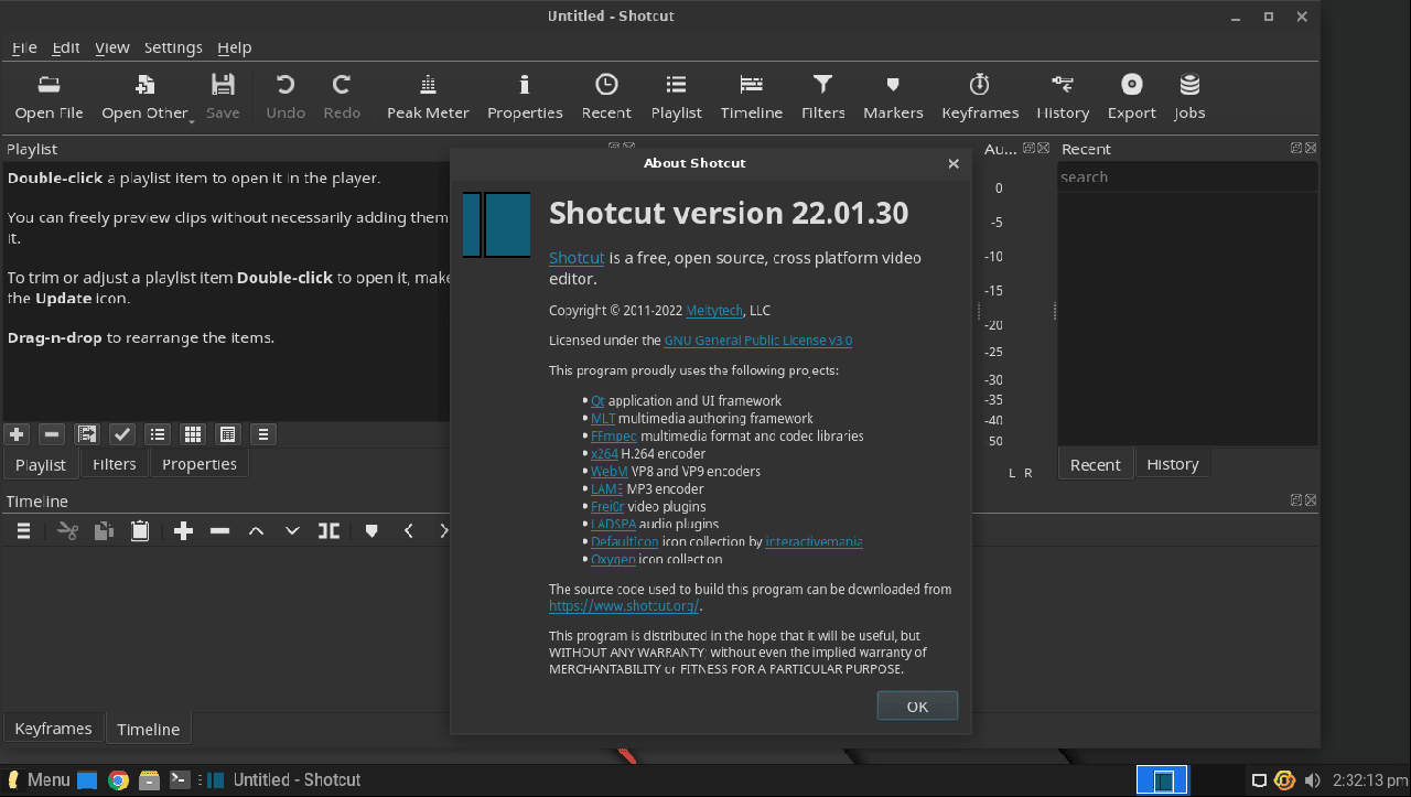 linux lite 6.2 shotcut video editor