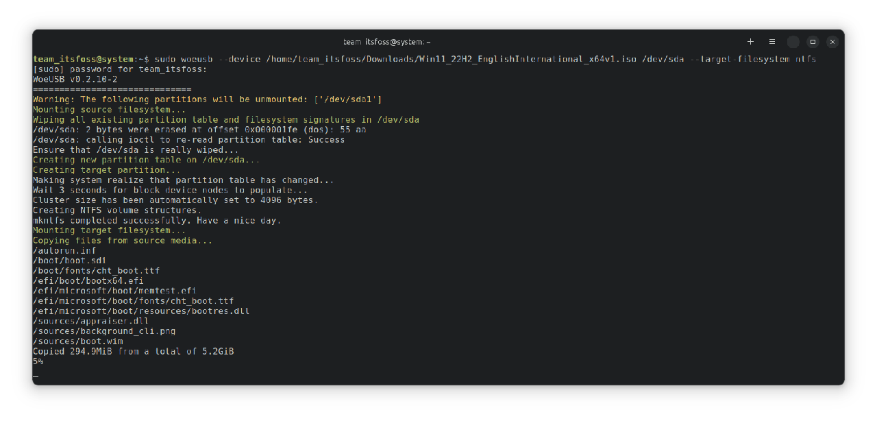woeusb commandline