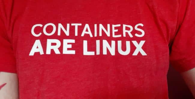 T-shirt reading \"Containers are Linux\" T-shirt reading "Containers are Linux"